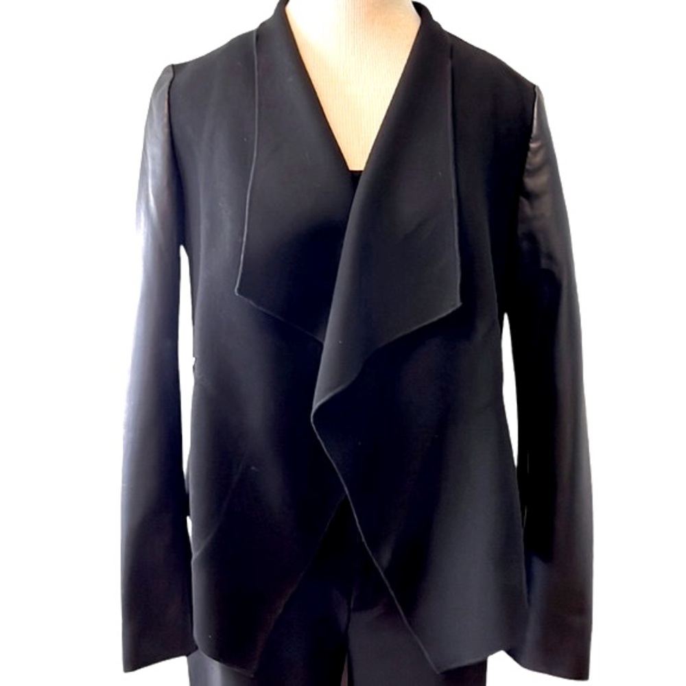 Zara trf Outerwear Draped Knit Jacket with Faux Leather Sleeves, Large